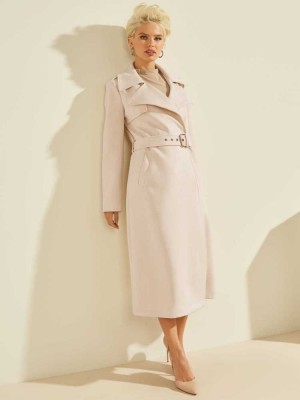 Beige Guess Baraa Longline Trench Women's Coats | 8460-NHSWA
