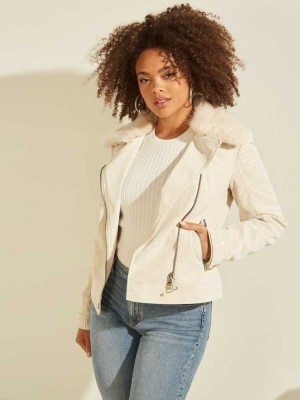 Beige Guess Bora Faux-Fur Women's Jackets | 5041-FLKVN
