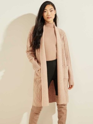 Beige Guess Heidi Longline Women's Cardigan | 1056-WAFHY