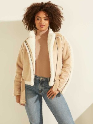 Beige Guess Rania Women's Jackets | 5296-YFDQU