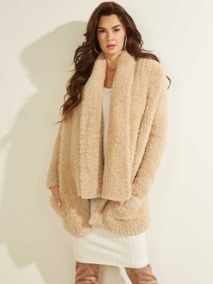 Beige Guess Rebecca Faux-Fur Women's Jackets | 3208-FEHGI