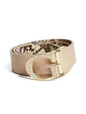 Beige Guess Reversible Rhinestone G-Buckle Women's Belts | 2910-KCBXD
