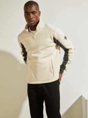 Beige Guess Runyon Fleece Half-Zip Men's Pullover | 2735-KZYER