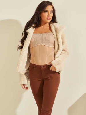 Beige Guess Sophy Faux-Fur Women's Jackets | 6308-WGKLR