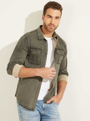 Beige Multicolor Guess Dusty Twill Washed Milton Men's Shirts | 1894-FYGIO