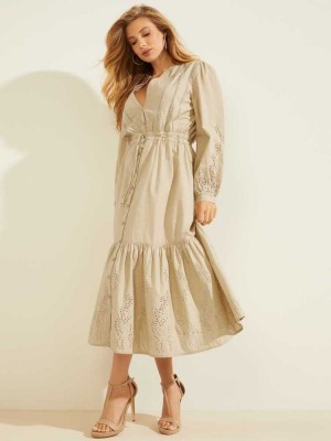 Beige Multicolor Guess Natia Maxi Women's Dresses | 2035-CDQBI