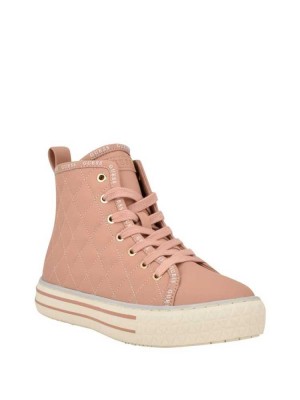 Beige Multicolor Guess Quilted High-Top Women's Sneakers | 9842-BMTQV