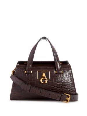Black Brown Guess Stephi Croc Mini Women's Satchels | 4615-OJGFC