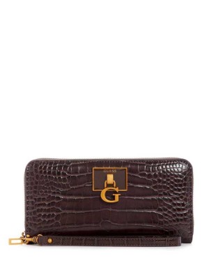 Black Brown Guess Stephi Large Zip Around Women's Crossbodies | 7836-KNSCL
