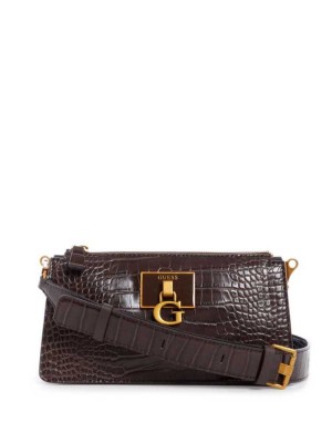 Black Brown Guess Stephi Mini Women's Crossbodies | 5206-RYJKF