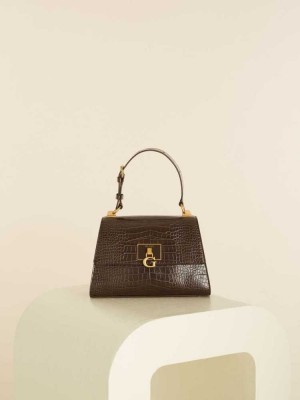 Black Brown Guess Stephi Top-Handle Flap Women's Crossbodies | 1563-CJILV