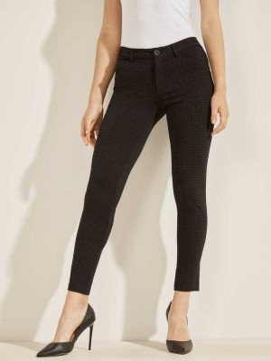 Black Grey Guess Curve X Houndstooth Ponte Women's Pants | 4527-DNKOI
