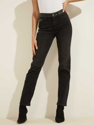 Black Guess 1981 Faux-Leather Waist Straight Women's Jeans | 4862-ISGFQ