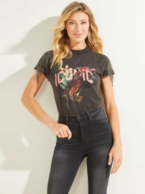 Black Guess Ainhoa Women's T-Shirts | 2658-QFGIP
