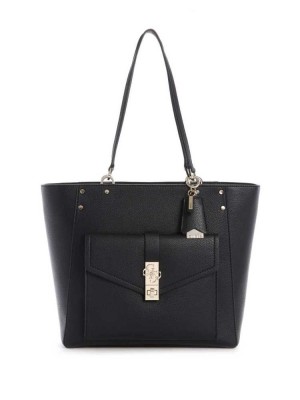 Black Guess Albury Faux-Leather Women's Totes | 1873-CADLS