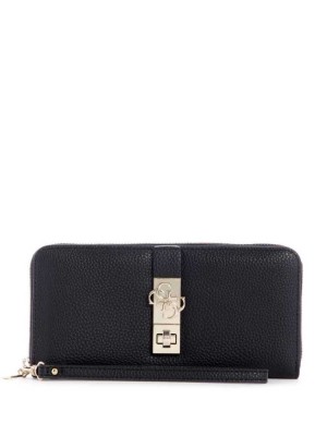 Black Guess Albury Large Zip-Around Women's Wallets | 0693-WQDUZ