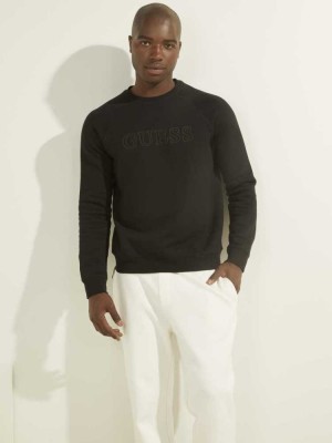 Black Guess Aldwin Crewneck Men's Sweatshirt | 5821-UMODA