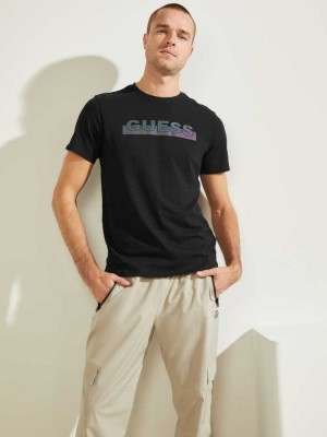 Black Guess Apex Men's T-Shirts | 4685-QLTUK