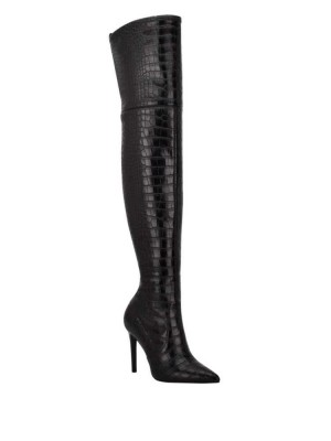 Black Guess Baiwa Croc Over-the-Knee Women's Boots | 1806-QBSNM