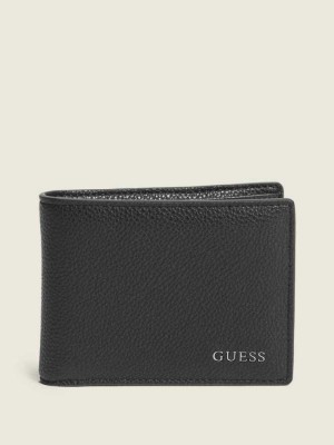 Black Guess Billfold Pull Out Card Case Men's Wallets | 9538-FREPJ