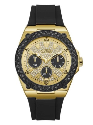 Black Guess Black and Gold-Tone Multifunction Men's Watches | 9843-HACYQ