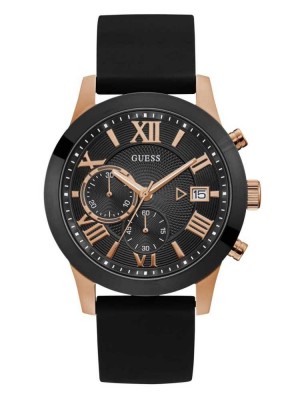 Black Guess Black and Rose Gold-Tone Multifunction Men's Watches | 5483-UQRWI