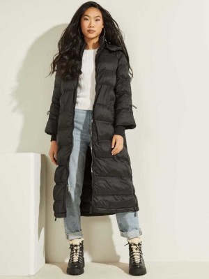 Black Guess Brunella Long Puffer Women's Jackets | 6905-BZCMG