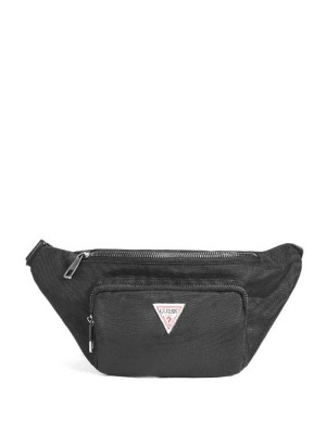 Black Guess Canvas Fanny Pack Men's Crossbodies | 3649-RWDTK