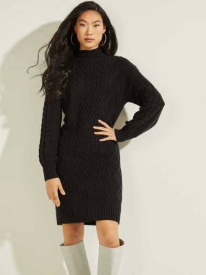 Black Guess Cassandra Cable Women's Dresses | 7320-IZMYR