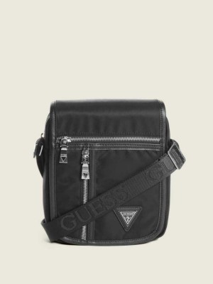 Black Guess Certosa Flap Men's Crossbodies | 3659-HOTAN