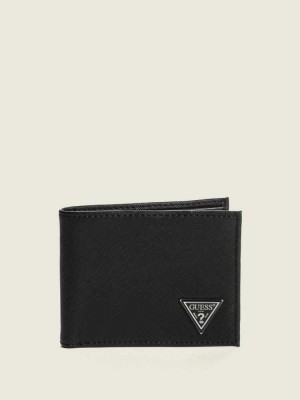 Black Guess Certosa Leather Billfold Men's Wallets | 3024-ENRSD