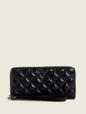 Black Guess Cessily Quilted Large Zip-Around Women's Wallets | 9021-CYXVB