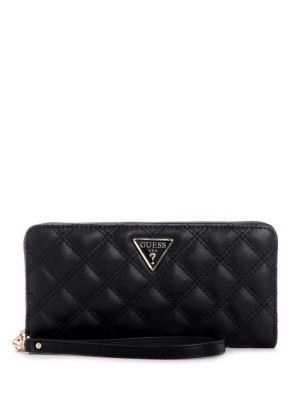 Black Guess Cessily Quilted Large Zip-Around Women's Wallets | 5968-EGWKX