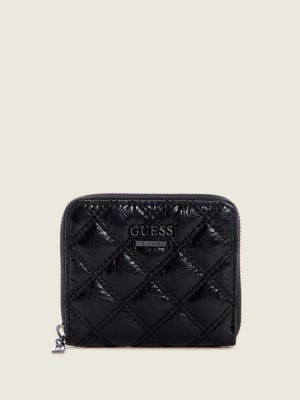 Black Guess Cessily Quilted Small Zip-Around Women's Wallets | 4026-WDZFP