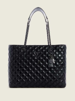 Black Guess Cessily Quilted Women's Totes | 4781-QJVPR