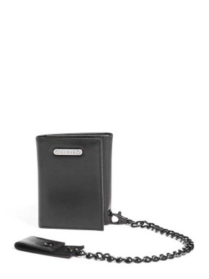 Black Guess Chain Trifold Men's Wallets | 1596-XVNSY