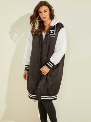 Black Guess Charlotte Longline Women's Parka Jackets | 1249-TWXVE