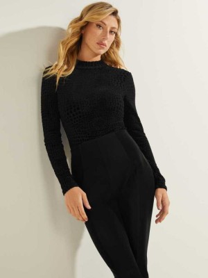 Black Guess Cindy Crocodile Mesh Women's Bodysuit | 2658-QXVHI