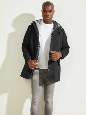 Black Guess Commuter Double Men's Parka Jackets | 5164-MWZGI