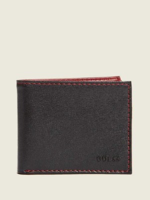 Black Guess Contrast Stitch Slimfold Men's Wallets | 8764-GKJCU