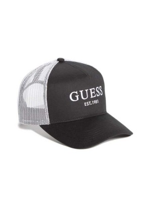 Black Guess Contrasting Logo Trucker Women's Hats | 7938-UEGWY
