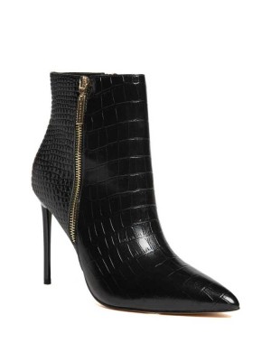 Black Guess Croc Leather Zipper Women's Booties | 5630-TNVXC