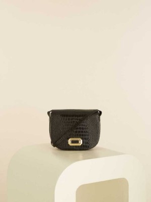 Black Guess Crocodile Saddle Women's Handbags | 0941-AJSRE