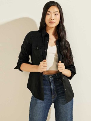 Black Guess Daisy Women's Shirts | 6382-PUBMK