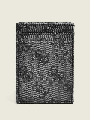 Black Guess Don Logo-Print Magnetic Card Case Men's Wallets | 6203-RSZBJ