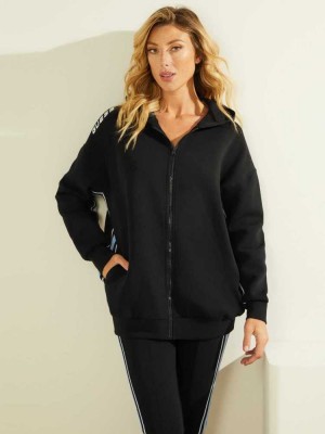 Black Guess Eco Alaina Zip-Up Women's Hoodies | 8739-SVPBR