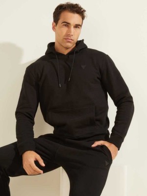 Black Guess Eco Aldwin Men's Hoodies | 5964-OVJXQ