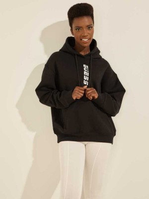 Black Guess Eco Alisha Hooded Women's Sweatshirt | 4852-LETQK