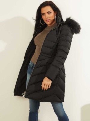Black Guess Eco Cecilia Down Puffer Women's Coats | 2904-KZPIQ