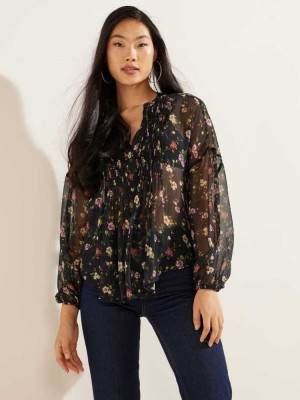Black Guess Eco Diamante Women's Blouse | 0782-QJULW